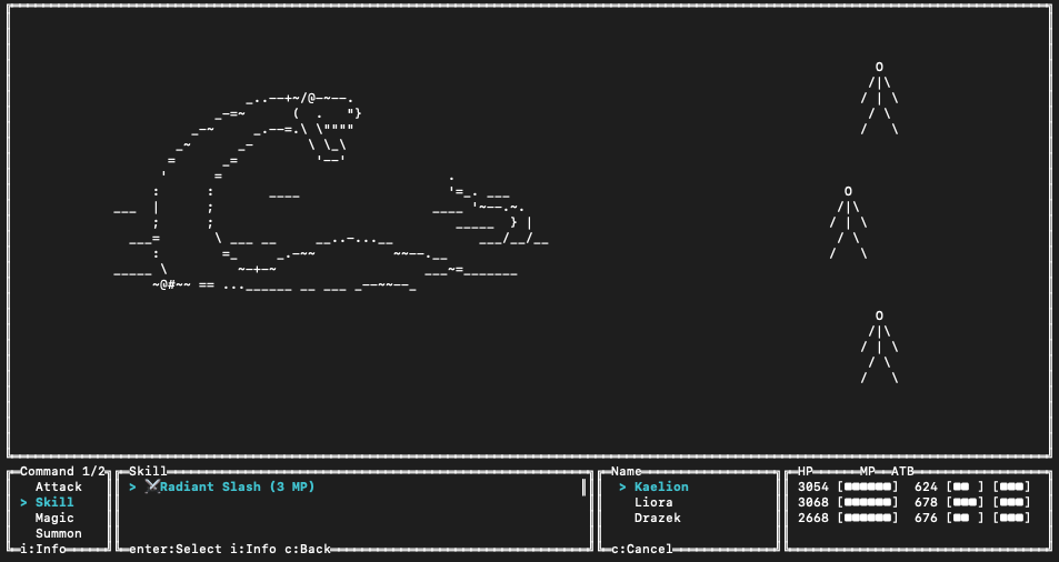 A classic battle screen with menu-driven pacing